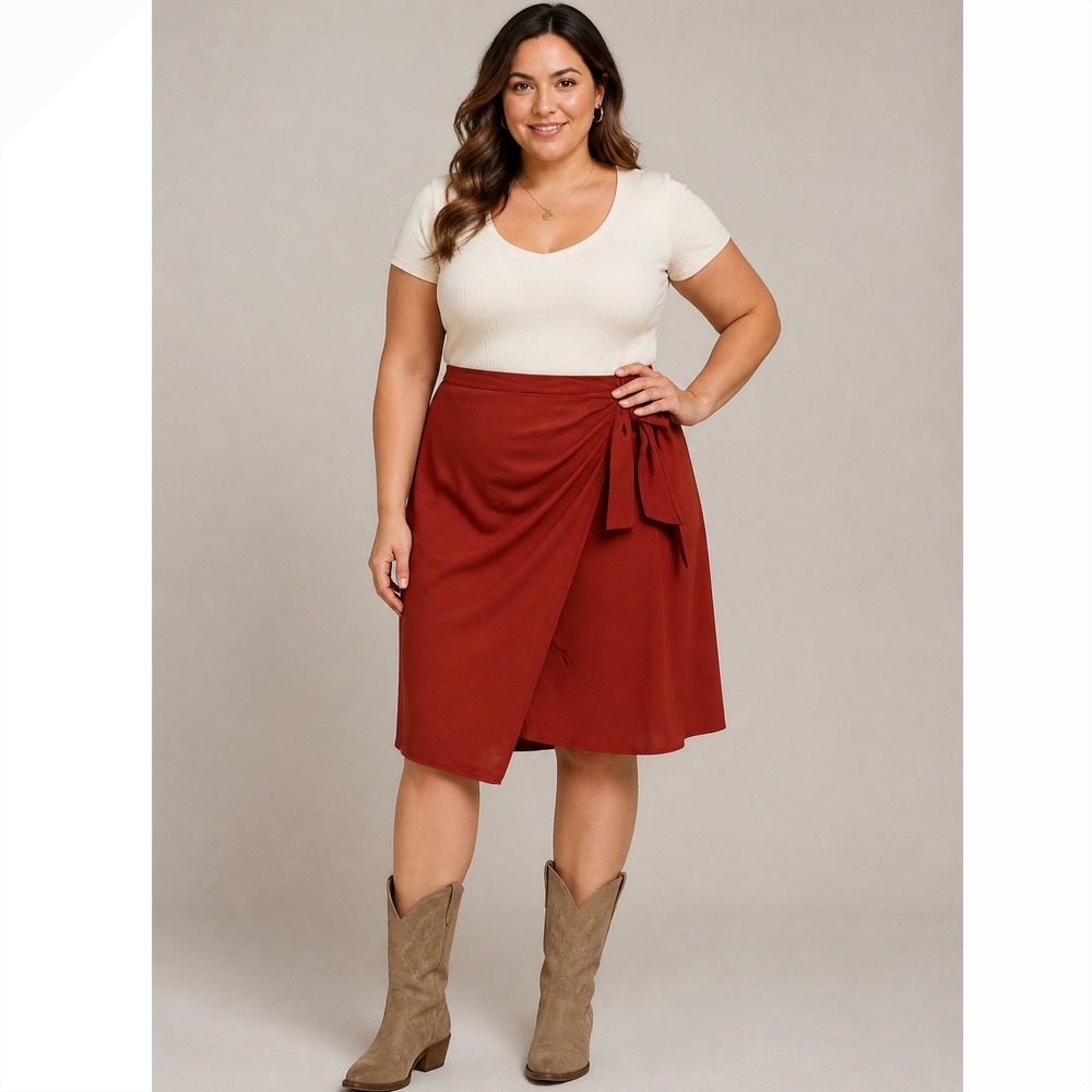 Cider Rust Solid Wrap Skirt Plus, 1XL